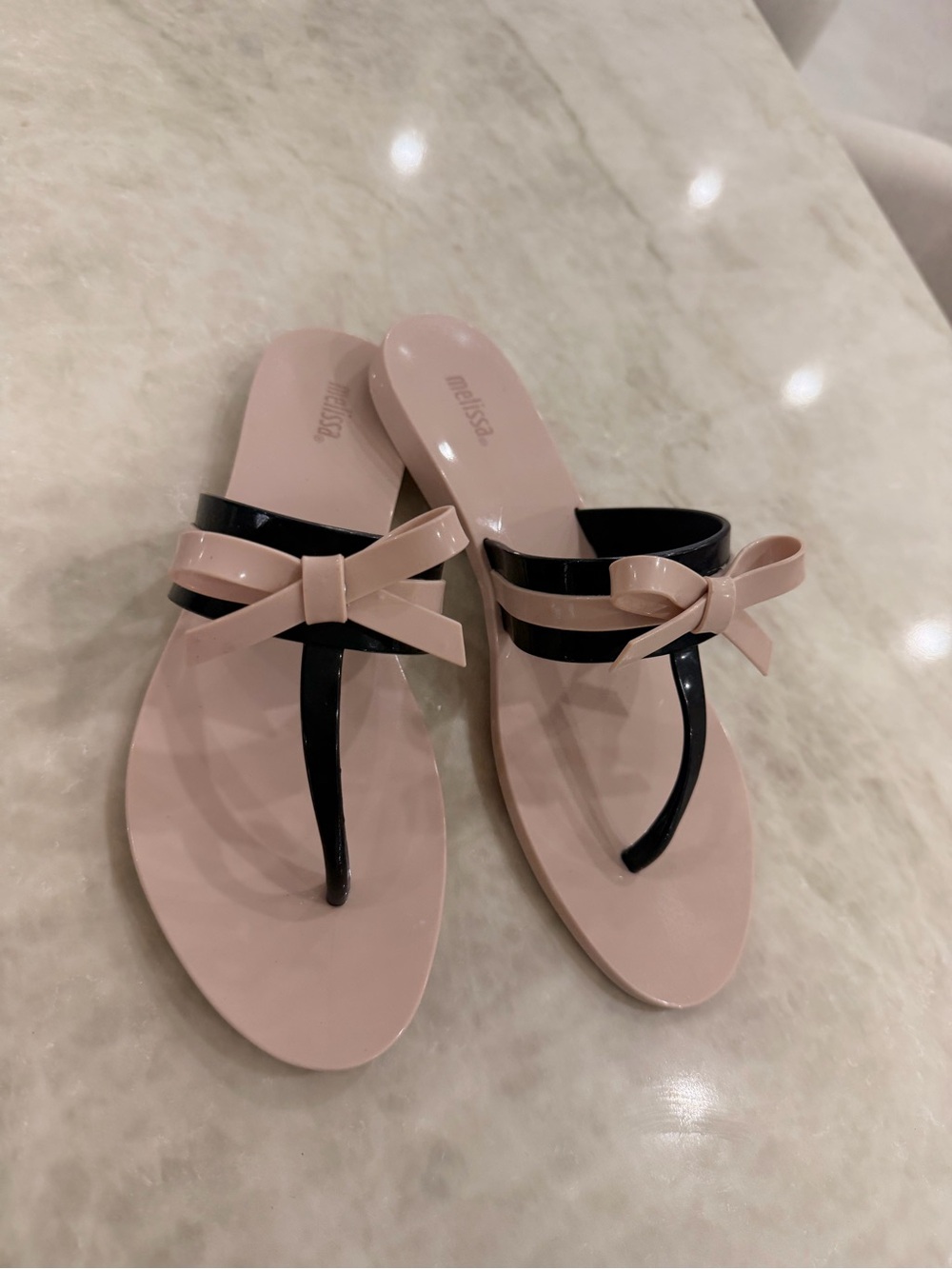 Melissa Pink and Black Bow Thong Sandals